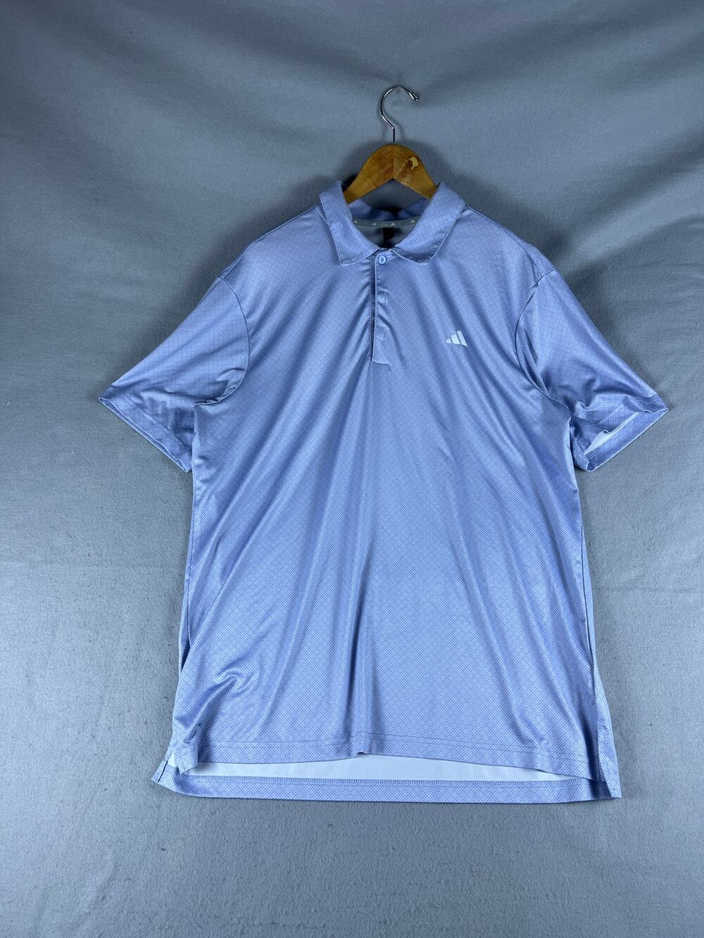adidas Golf Polo Shirt Mens L Light Blue Short Sleeve Micro Geometric Print